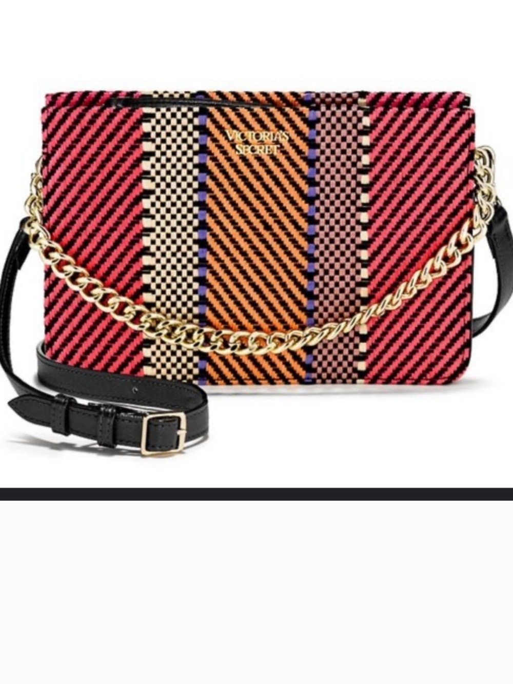 Victoria's Secret Pink & Orange Striped Chain Crossbody Bag